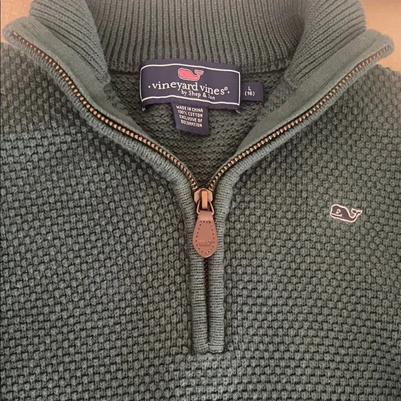 Vineyard Vines Kids Forest Green Textured Half-Zip Sweater - Picture 2 of 3